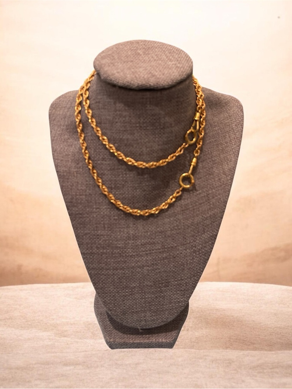 Antique Gold-Tone Double Rope watch fob Chain Necklace 28”